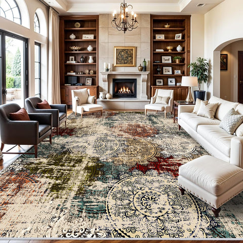 10x14 Living Room Area Rug - Modern Abstract Large Area Rugs Non-Slip Stain Resistant Carpets for Bedroom Soft Low
