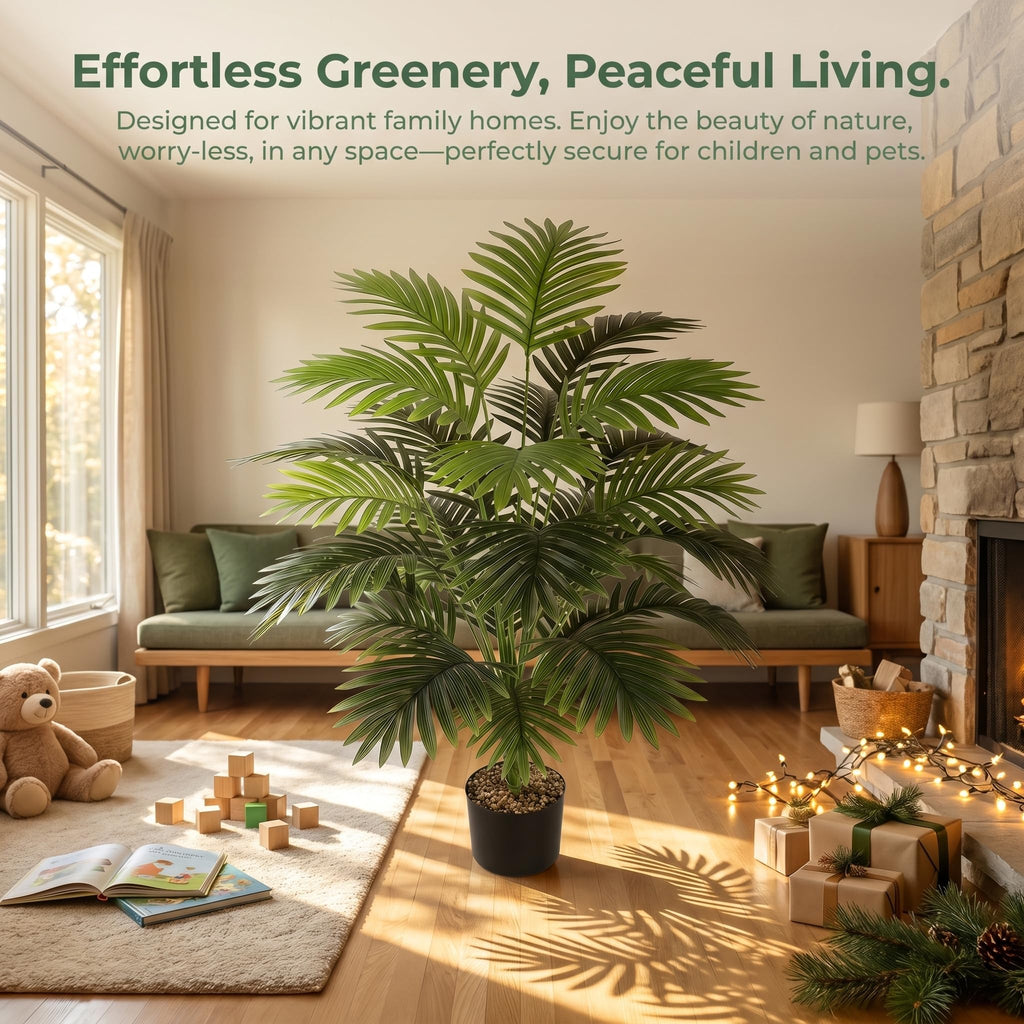 40" Artificial Potted Plants Fake 24 Trunks Areca Palm Tree for Indoor Outdoor Floor Plant Front Porch Home Decor