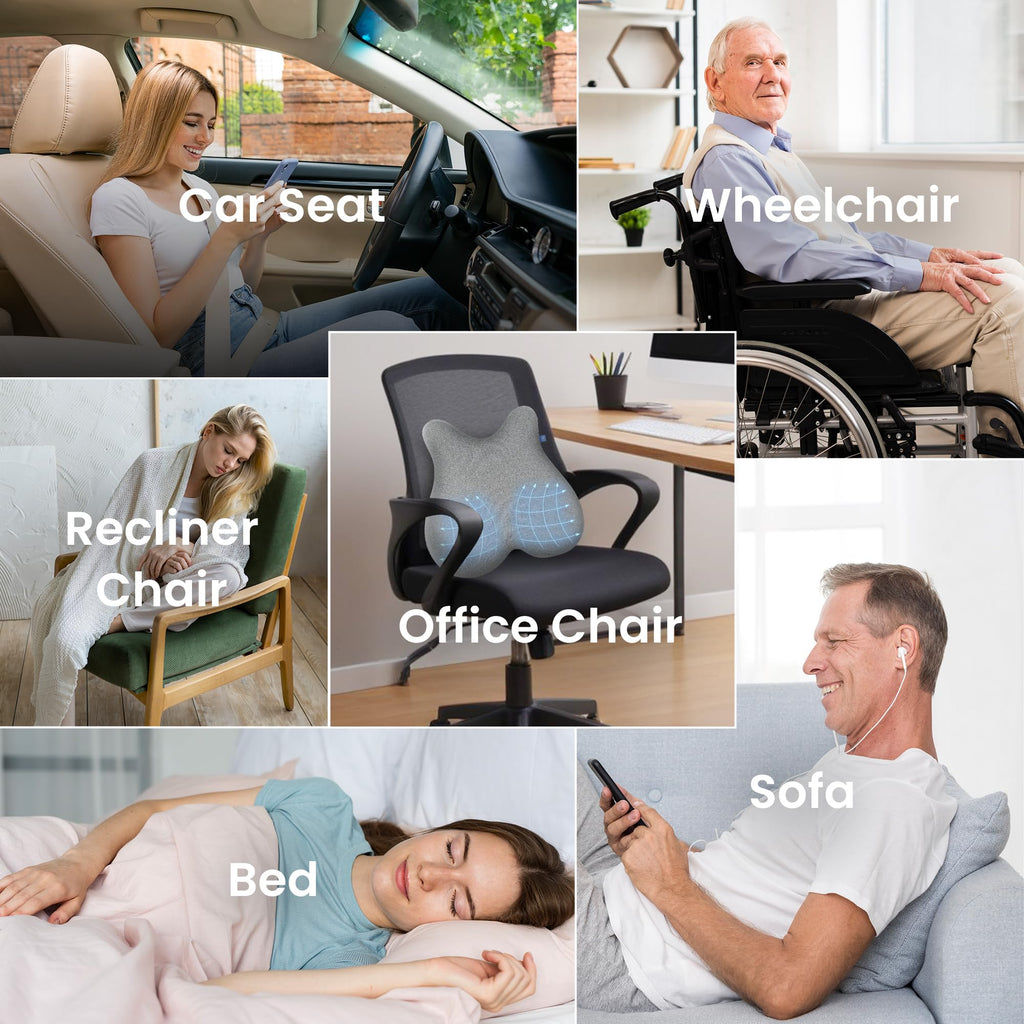 Heated Lumbar Support Pillow Chair, Ergonomic Back Support Cushion with Vibration, Memory Foam Chair Back