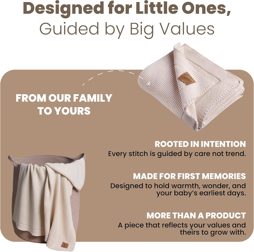 Organic Cotton Baby Blanket 30x40, Stone - GOTS Certified, Soft Knit Swaddle with Gift Box, Breathable Nursery