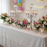 Tall Candle Holders - 2Pcs Gold Candelabra, Metal 5 Arm Candlesticks Party Wedding Aisle Home Decor (Silver x 2pcs)