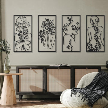Metal Wall Art Decor Minimalist Abstract Woman Wall Art Line Drawing metal line art Home Hanging Art Decor - Set of 4