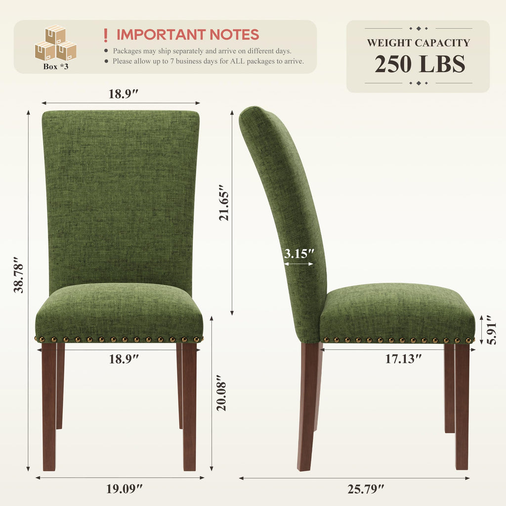 High Back Upholstered Set of 6, Green