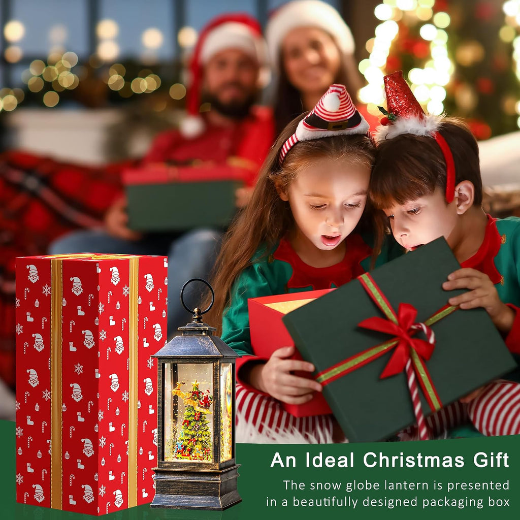 10.4" Christmas Snow Globe Flying Santa Around The Tree Water Lantern, Battery Operated or USB Powered Musical