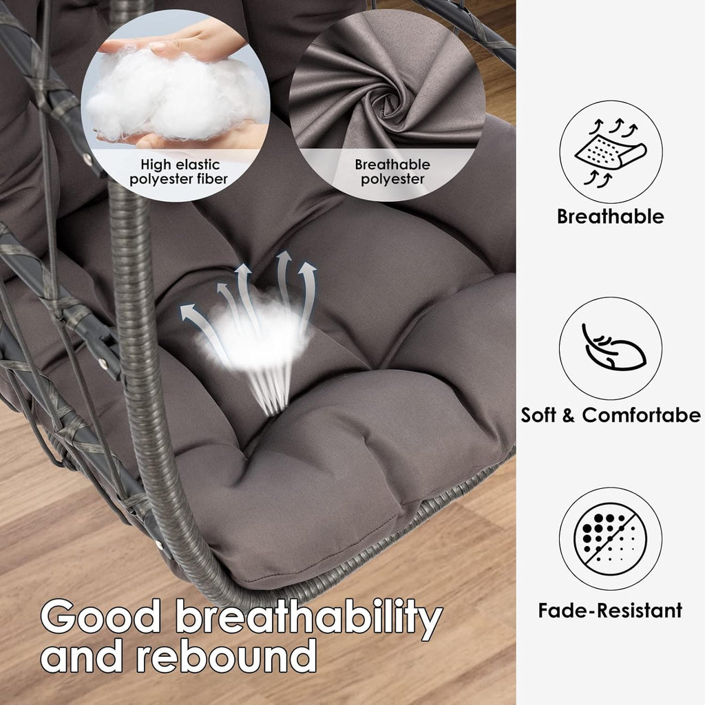 Egg Chair with Stand - Patio Rattan Wicker Hanging Hammock Chair for Indoor Outdoor Bedroom Garden - Aluminum Steel