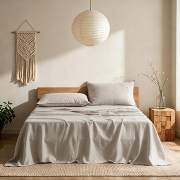 100% French Pure Linen Sheets Set 4-Piece, Oeko-Tex Certified 180 GSM Stone Washed All-Season Bedding for
