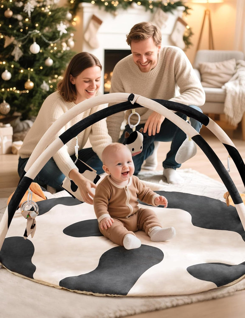Cow Baby Playmat Activity Gym for Infant 0-12 Months with 5 Toys