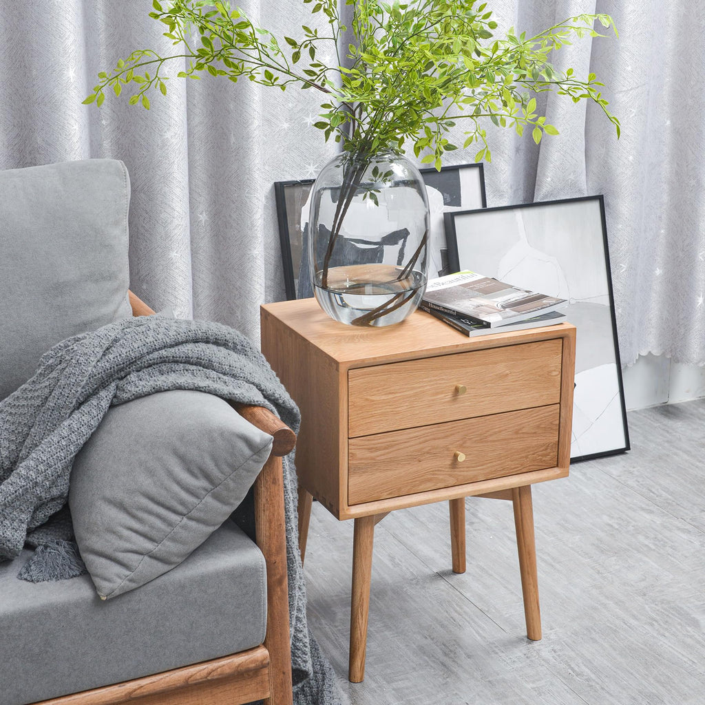 Night Stand, Midcentury Modern Solid Wood Nightstand with Drawer, Durable Sturdy Tall Bedside Tables with High Stool