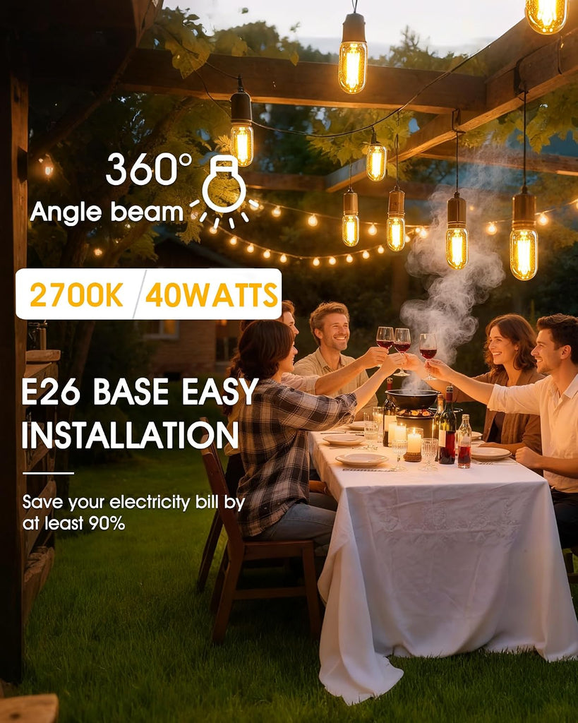 T45 4W LED Edison Bulbs E26 Base 40W Equivalent with Clear Glass