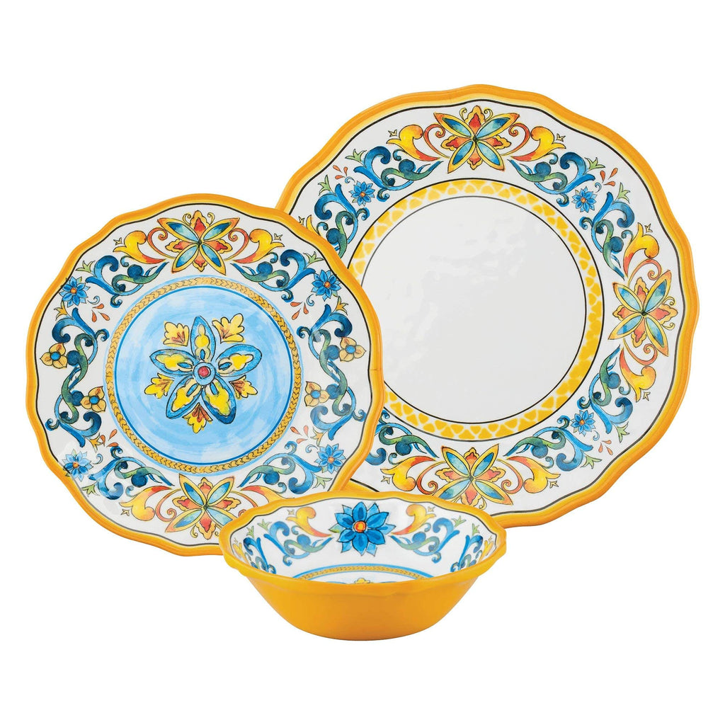 12 Piece Chianti Melamine Dinnerware Sets, Outdoor Dishes Set, Plates and Bowls Sets, Service for 4, Multicolor