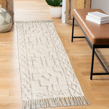 Boho Washable Runner Rugs, Woven Tufted Neutral Hallway Runner Rug with Fringe, Beige Cotton Farmhouse
