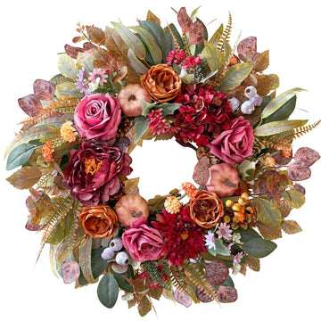 24 Inch Fall Floral Front Door Wreath Farmhouse Harvest Decor
