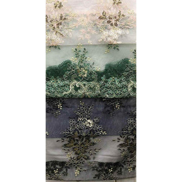 Black/Gold Rowley Sequin Embroidered Mesh Fabric. Lace Netting Material Ideal for Sewing, Dresses, Gowns, Dresses