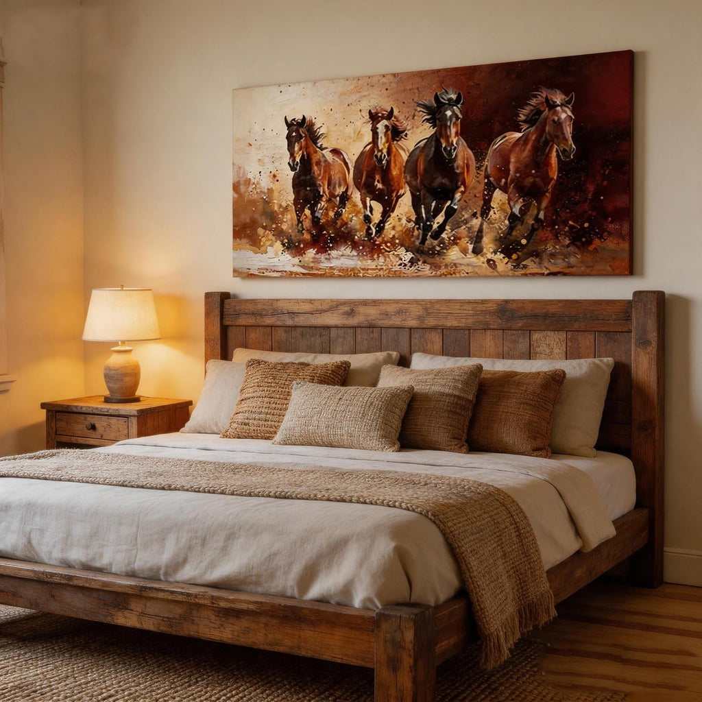 Running Horses Canvas Wall Art 4 Galloping Wild Horses Vintage Style Print Rustic Farmhouse Animal Wall Decor Bedroom