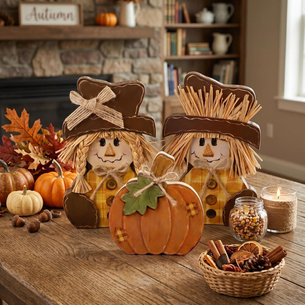 Rustic Fall Scarecrow Decorations Farm Pumpkin Friends Set - Set of 3