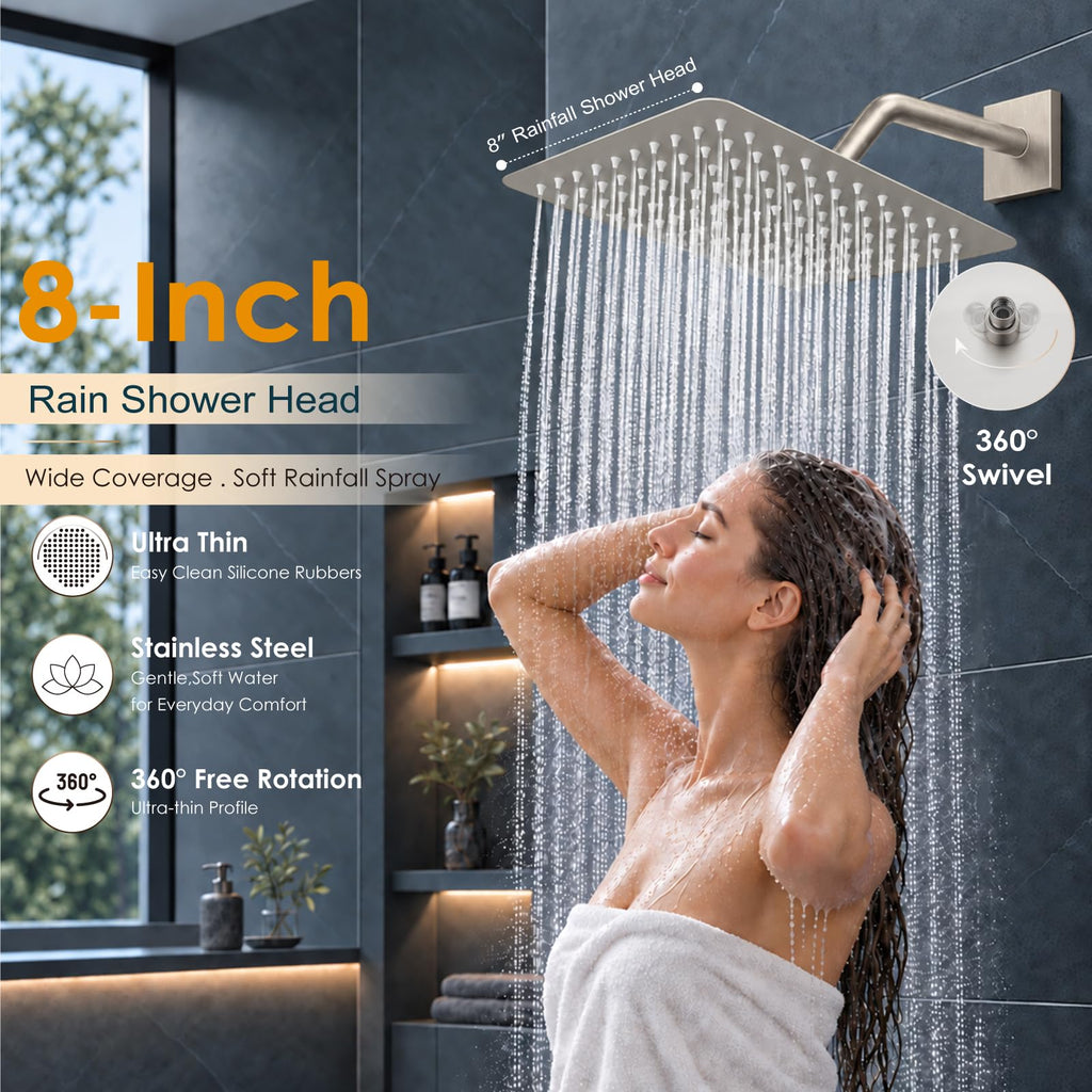 Shower Faucet Set with Handheld Sprayer,8 Inch,Brushed Nickel