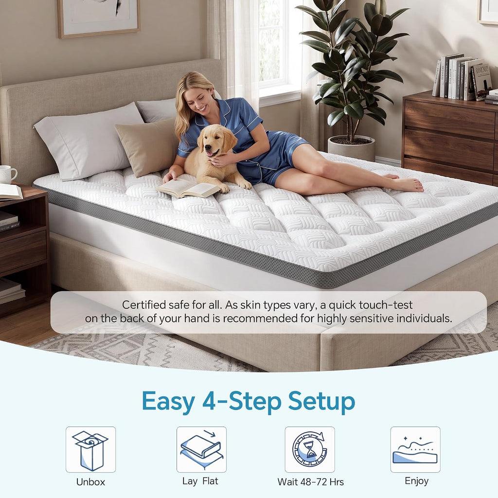 Queen Mattress Topper, Viscose Derived from Bamboo, Pillow Top | Breathable Mesh Sides, Shredded Memory Foam Blend