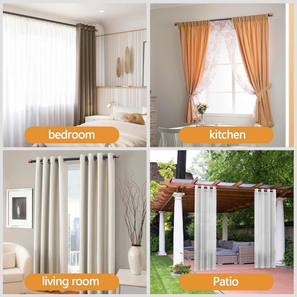 Wood Curtain Rods for Windows 48 to 84 Inches(4-7ft),1 inch Adjustable Window Curtain Rods with Imitation Wood Grain