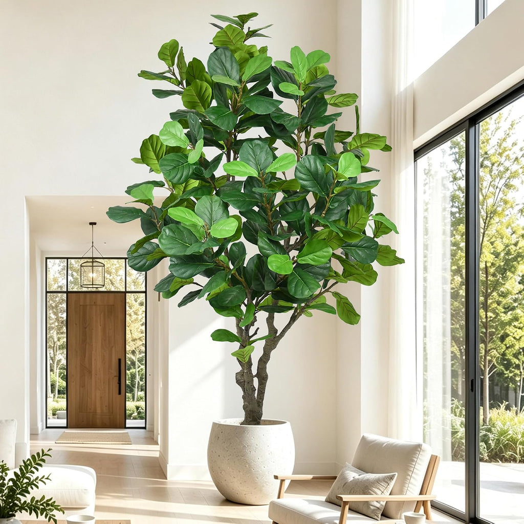 8FT Artificial Fiddle Leaf Fig Tree - Tall Faux Ficus Lyrata Plant with 260 Realistic Leaves and Trunk, Large Fake
