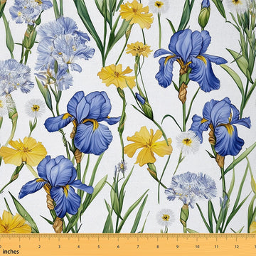 Watercolor Iris Fabric by The Yard 70s Hippie Daisy Retro Flowers No Stretch Fabric Wild Outdoor Floral Rustic Soft