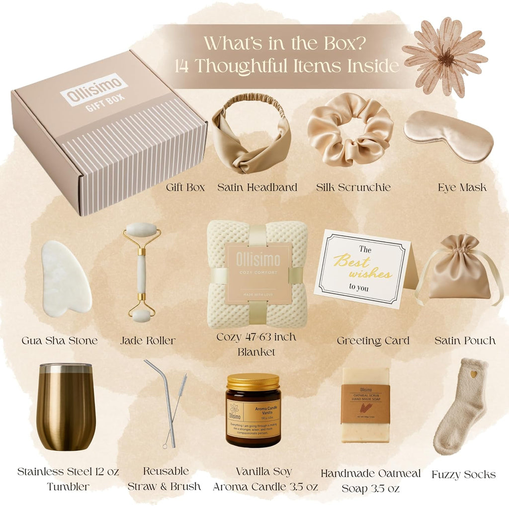 Luxury Gift Basket for Women - Spa Self Care Kit, Hug in a Box, Get Well Soon Package, Thinking of You Gift, Birthday