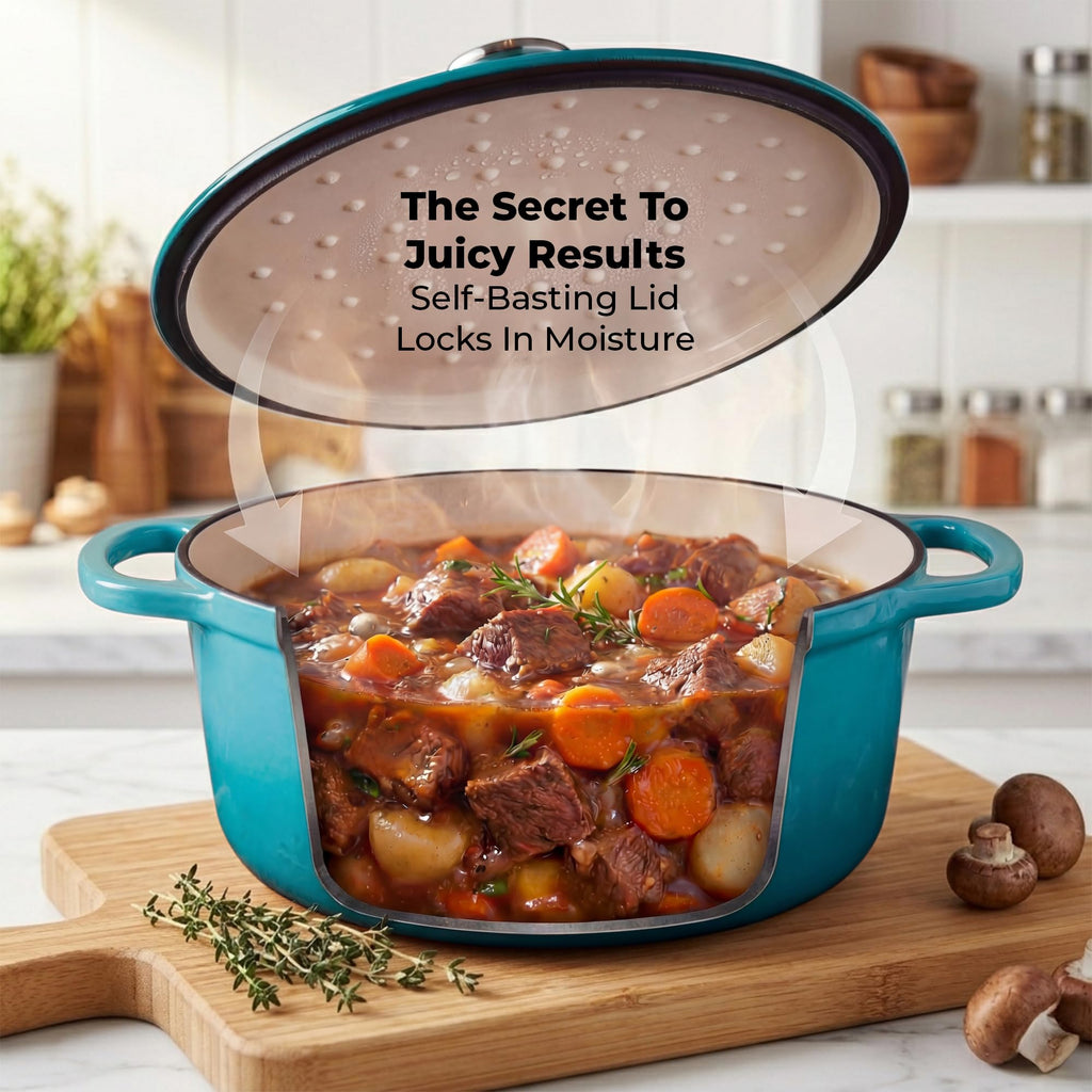 6.4QT Enameled Cast Iron Dutch Oven Pot with Lid, Heavy-Duty Soup Pot for Stews, Braising, Roasting & Sourdough Bread