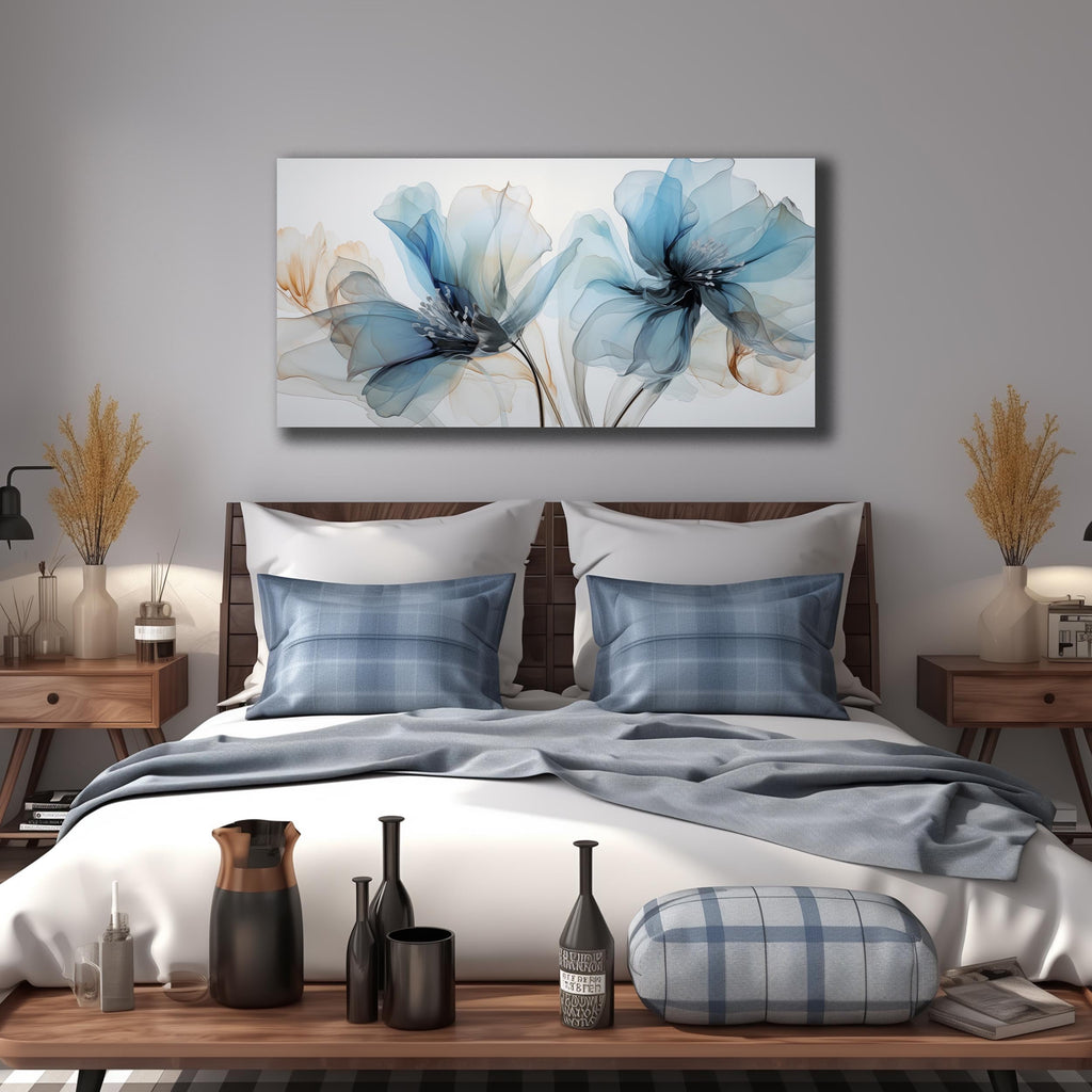Flower Pictures Wall Decor Blue Canvas Wall Art Women Modern Canvas Wall Art Size 20 x 40 Inch
