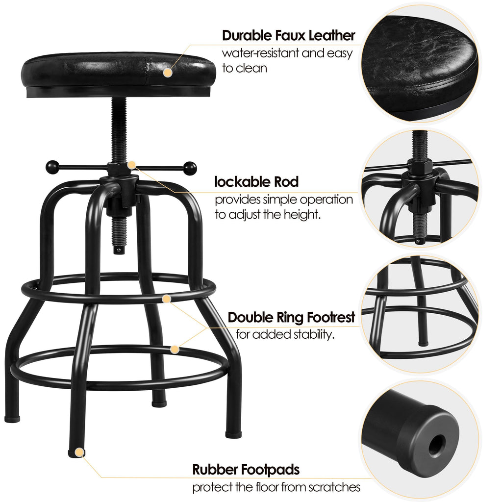 Adjustable Bar Stool 21.5-28 Inch Metal Kitchen Stool Black, 6PCs