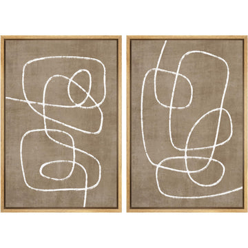 Framed Canvas Print Wall Art Set Geometric Mid-Century Spiral Collage Abstract Shapes Cozy Neutral Minimal Decorative