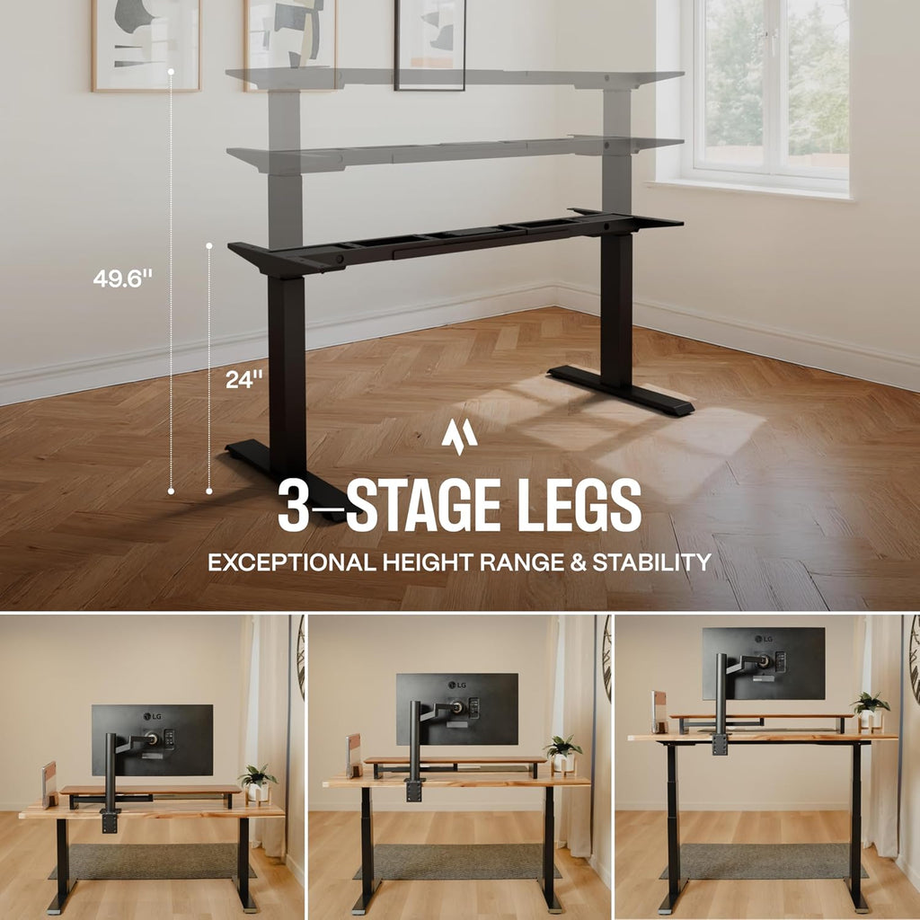Dual Motor Standing Desk Frame - Heavy Duty, Powerful, 3 Stages Electric Height Adjustable Stand Up Desk Frame for