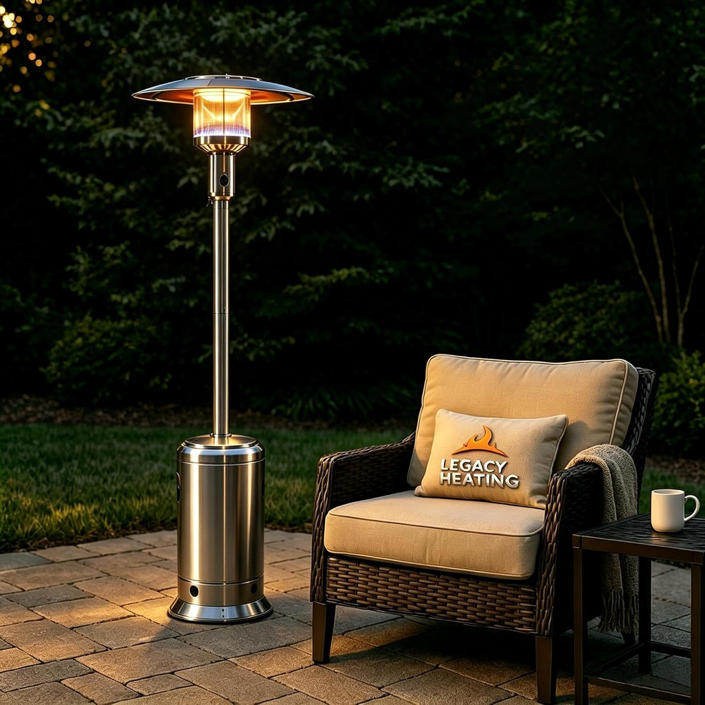 88inch Standing Heaters Outdoor with Wheels, Stainless Steel Burner, Gas Propane Patio Heater for Outdoor Garden Use