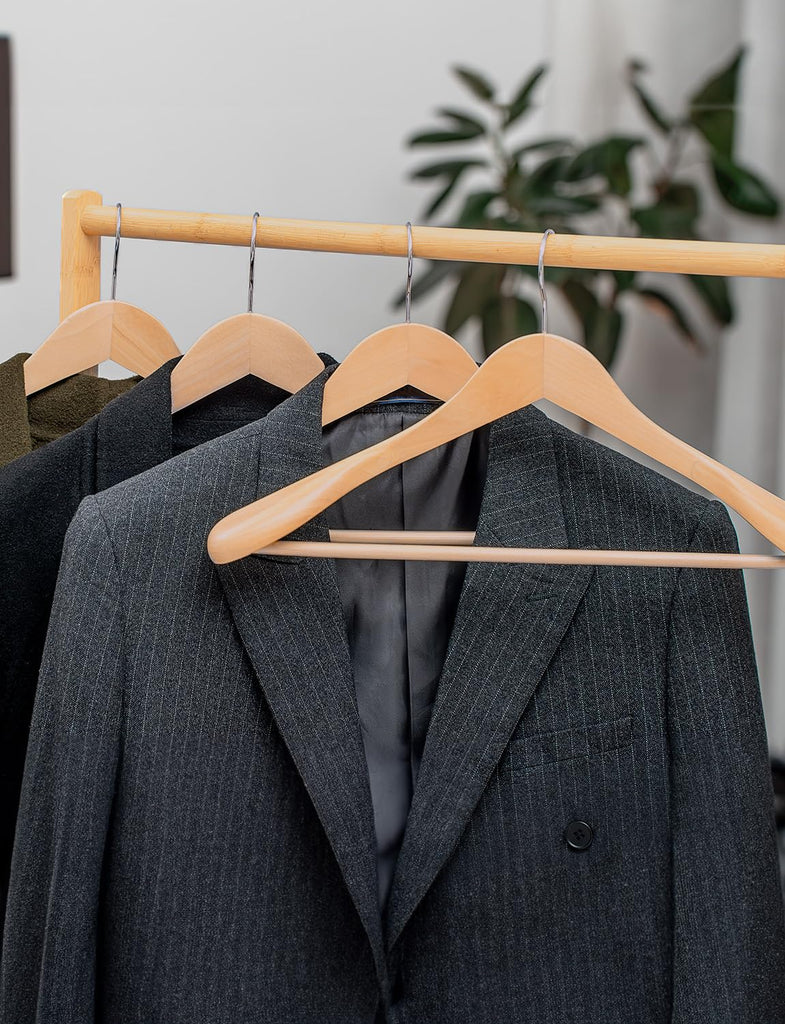 Wooden Hangers 10 Pack, Extra Wide Shoulder Suit Hangers