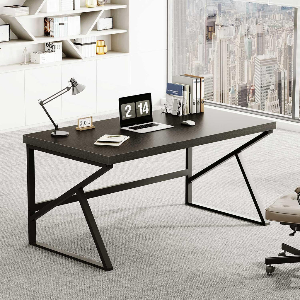 Black Desk, Modern Industrial Home Office Computer Desk 55 Inch