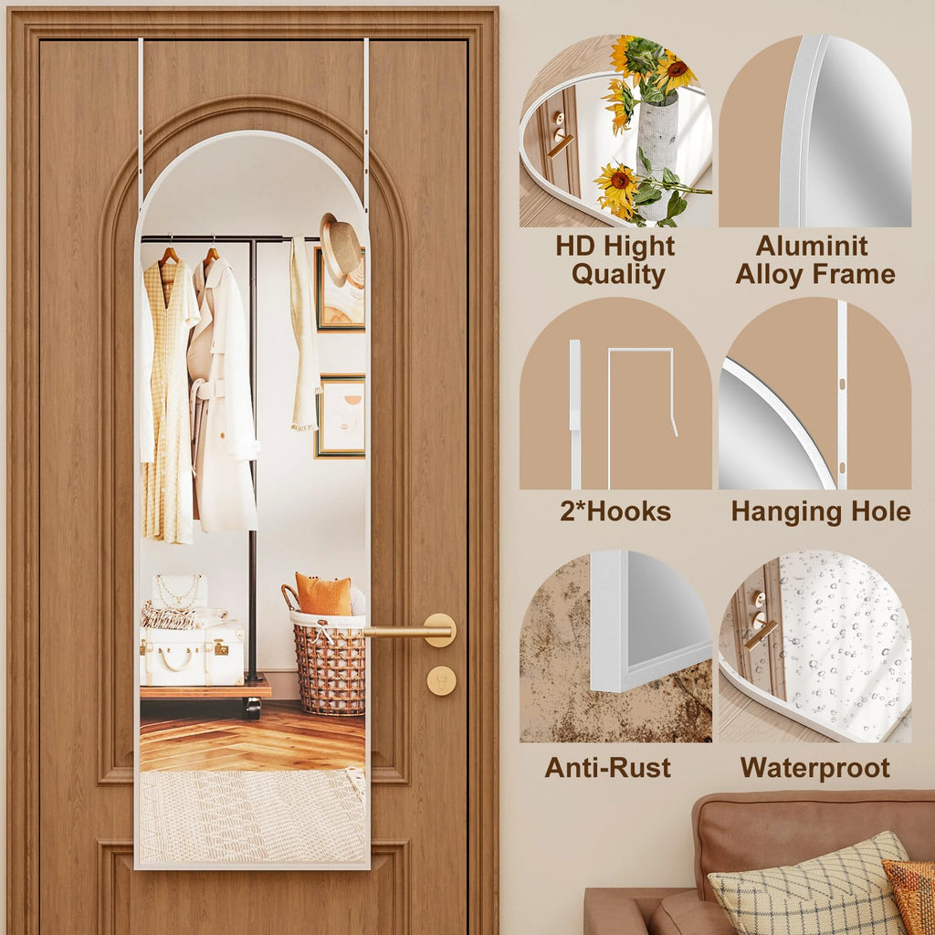 Arched Full Length Door Mirror 14"x48" Full Body Mirror White