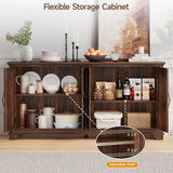 63 Inch Buffet Cabinet with Storage, Large Sideboard Cabinet with 4 Carved Doors