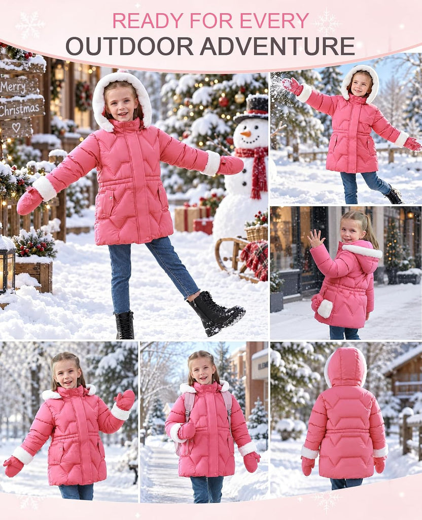 Toddler Girls Heavy Winter Coat, Waterproof Puffer Jacket Hood
