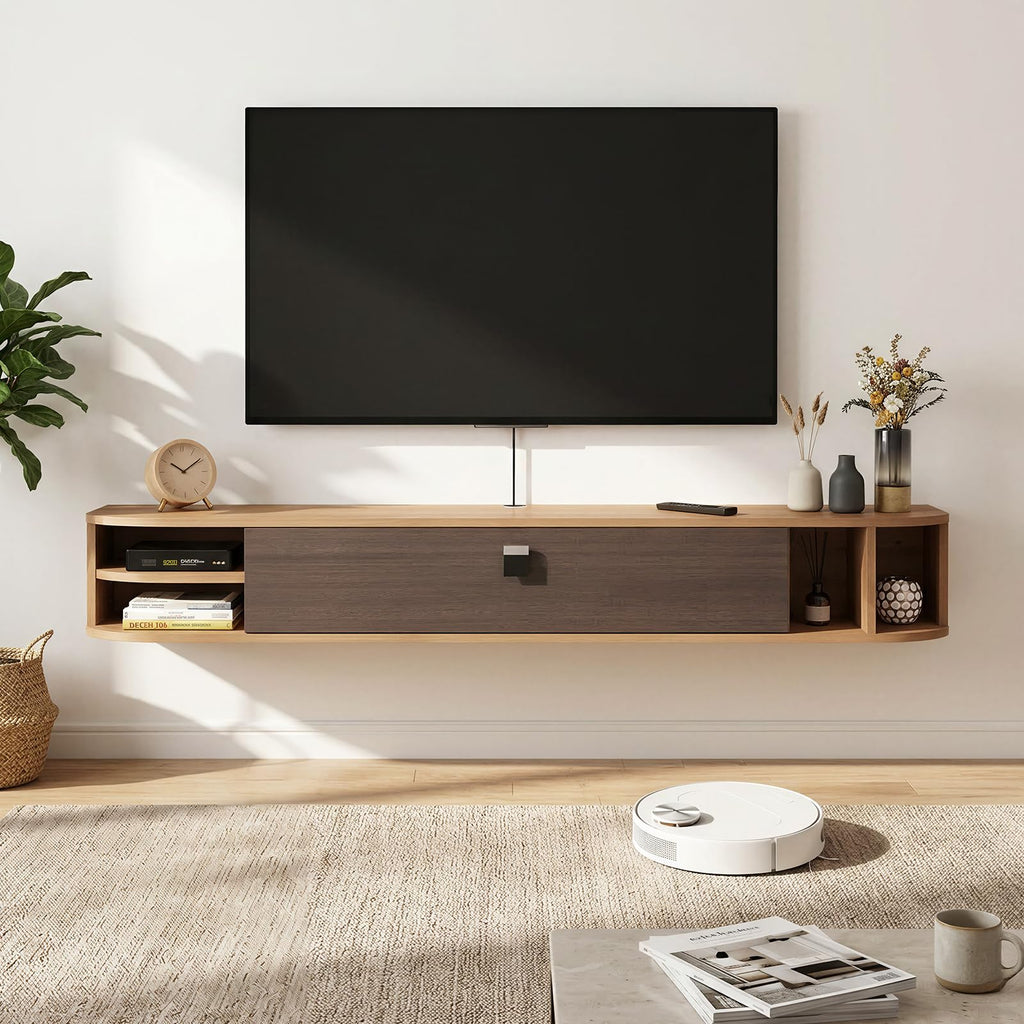 Floating TV Shelf, 55''Modern Floating TV Console, Wall Mounted TV Stand Under TV Shelves Entertainment Center Cabinet