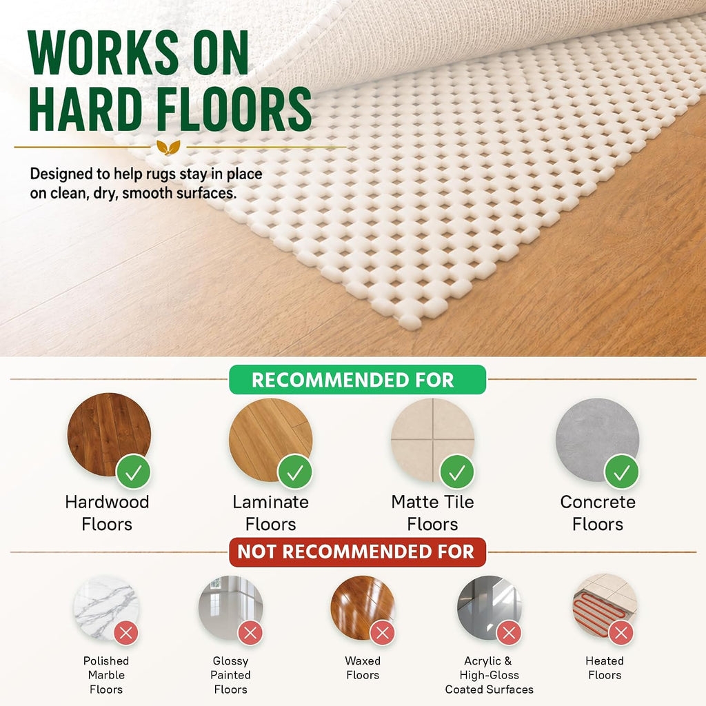 2x6 Non Slip Rug Pad Grip Mat Under Bed Hallway Runner Rug Anti Skid Kitchen Carpet Gripper Thick Rubber Back Nonslip