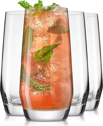 Gwen 18.5 oz Highball Glasses, 4pc Tall Glass Sets. Lead-Free Crystal Glass Drinking Glasses. Water Glasses, Mojito
