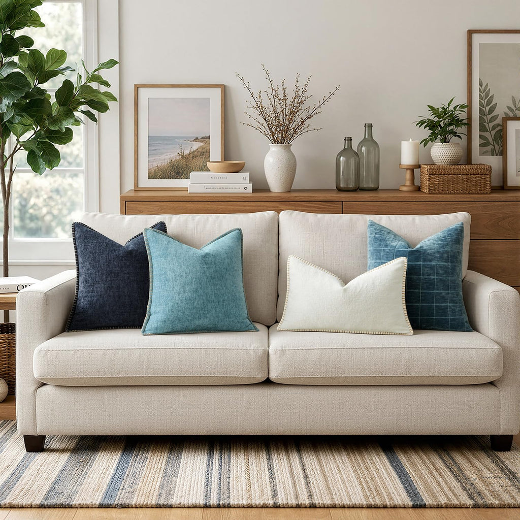 Decorative Couch Throw Pillow Covers 20x20 Inch Coastal Aqua Blue