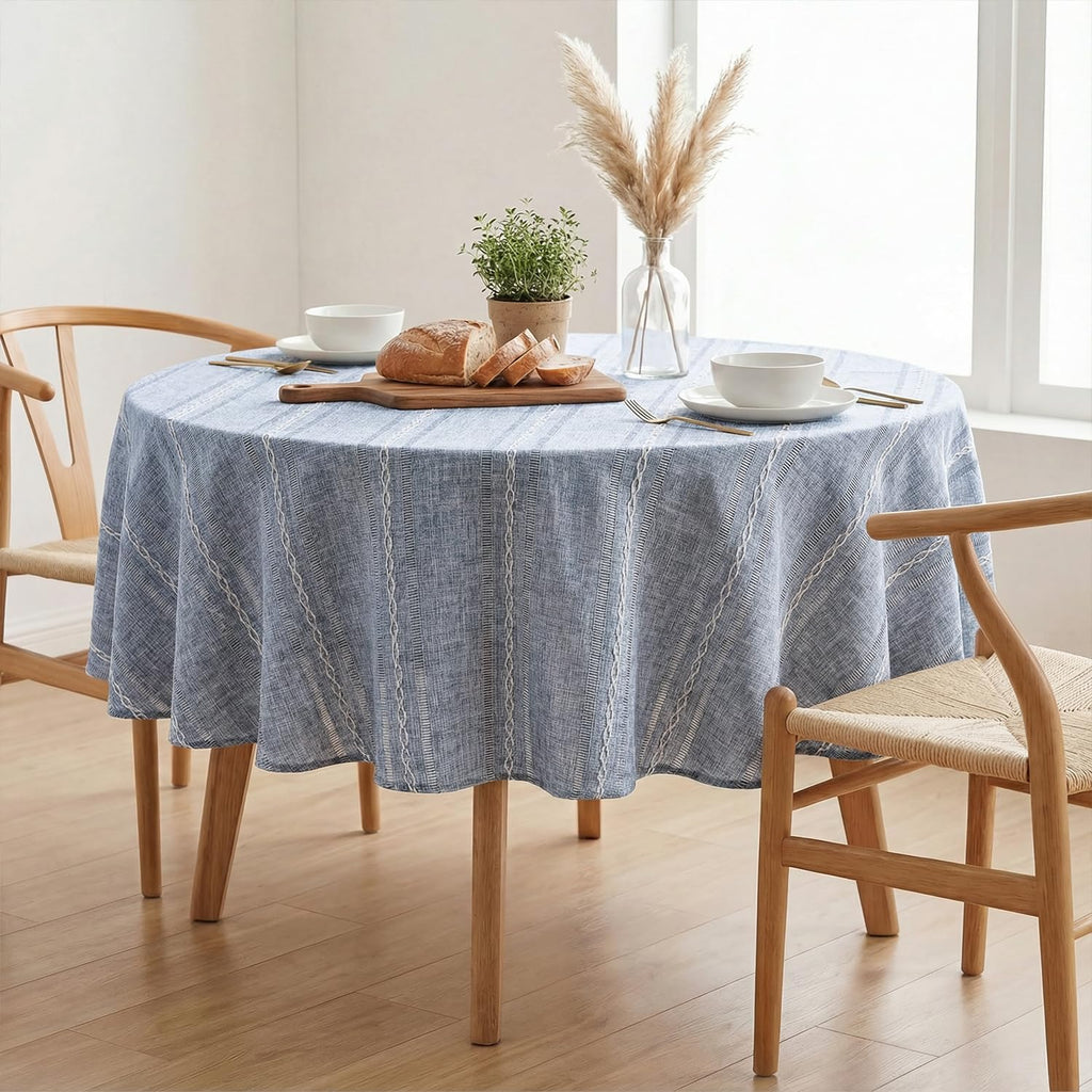 Blue Round Tablecloth, 70×70 Inch, Farmhouse Decor