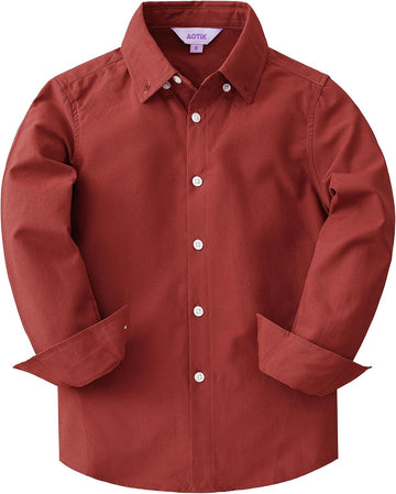 Boys Button Down Shirt Long Sleeve Oxford Dress Shirts Kids Collared