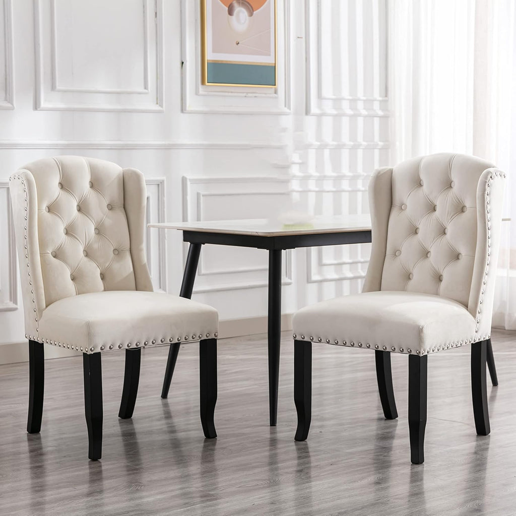 Modern Tufted Dining Chairs Set of 2, Velvet Upholstered Dining Room Chairs Armless Guest Side Chair Dining Room