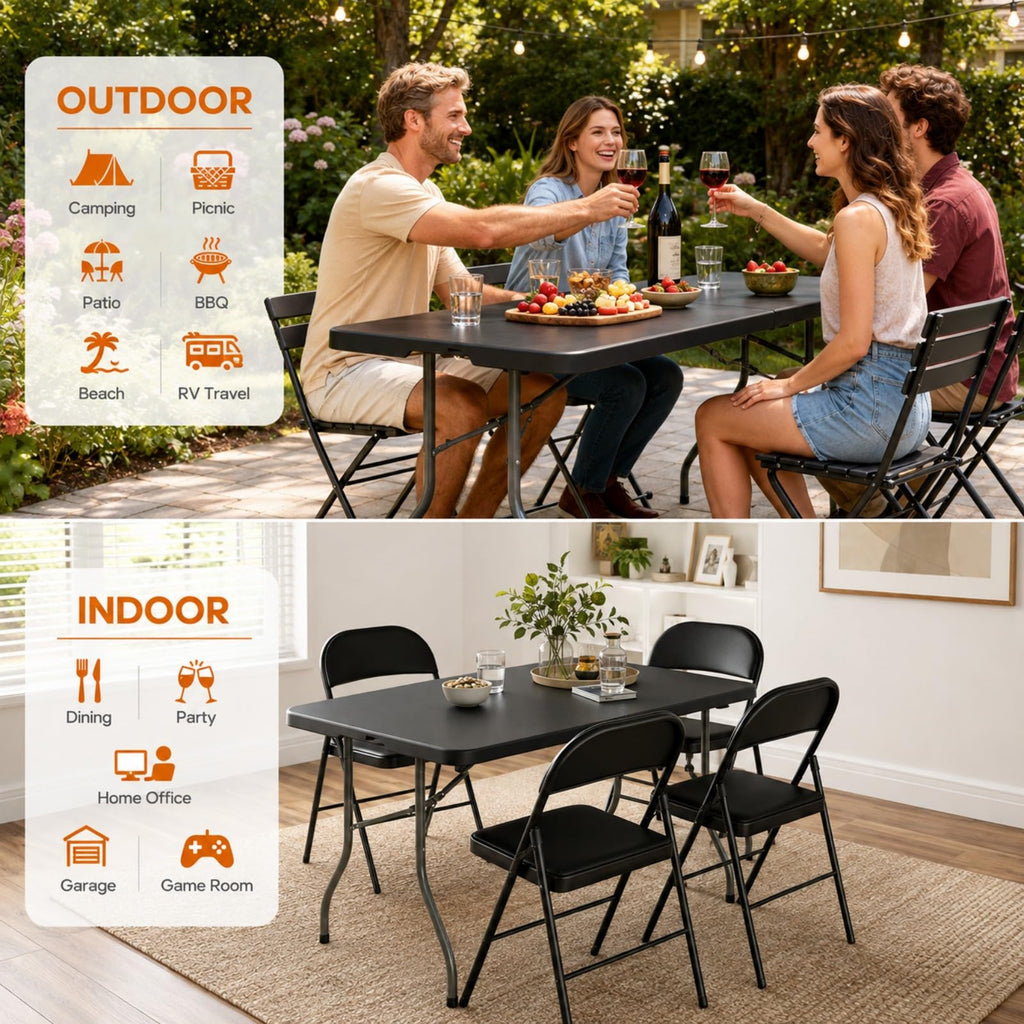 6ft Folding Table Heavy Duty 350 LBS Capacity Foldable Table with 18% Thicker HDPE Waterproof Top & Reinforced Steel