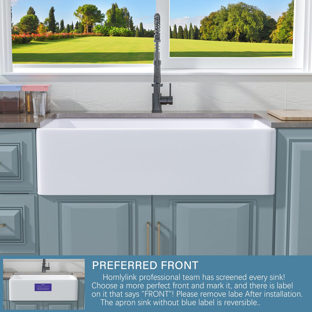 36" x 20" Fireclay Apron Front Farmhouse Sink White