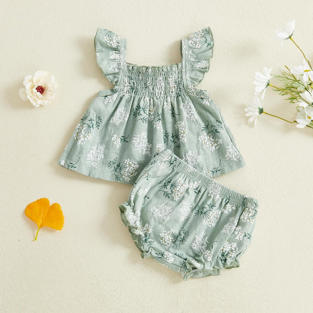 Baby Girl Summer Clothes Cute Ruffle Tops Dress Shorts Outfits Set Infant Toddler Shirt Bloomers Princess Outfit