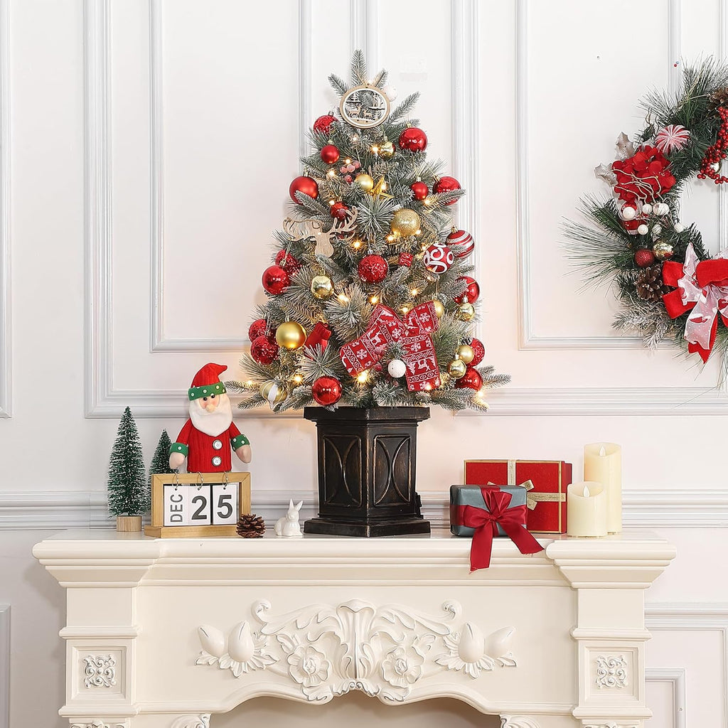 2Set 3FT Prelit Christmas Tree, Artificial Tree with Vintage Base