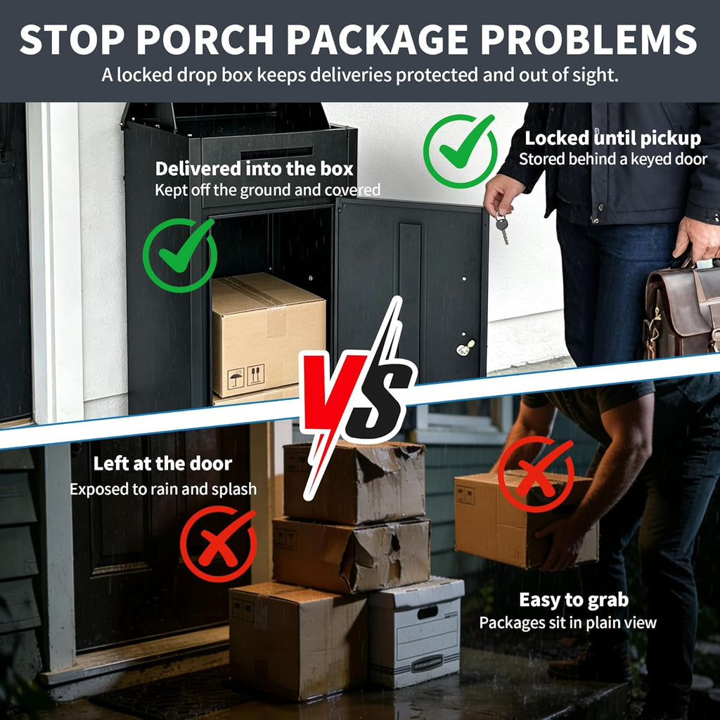Package Delivery Boxes 34" Steel Mailbox for Parcel with Lock, Waterproof Amazon Drop Box with Anti Theft Mechanism