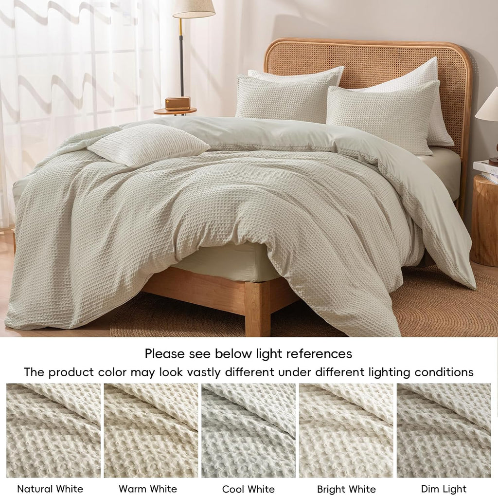 Waffle Weave Duvet Cover Set Queen, No Snagging Ultra Soft Luxury Textured Breathable Comforter Cover for All Season