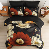 Xruibed Black Floral Comforter Set Queen 7 Pieces Bed in a Bag Flower Bedding Sets Lightweight Boho Bed Set with